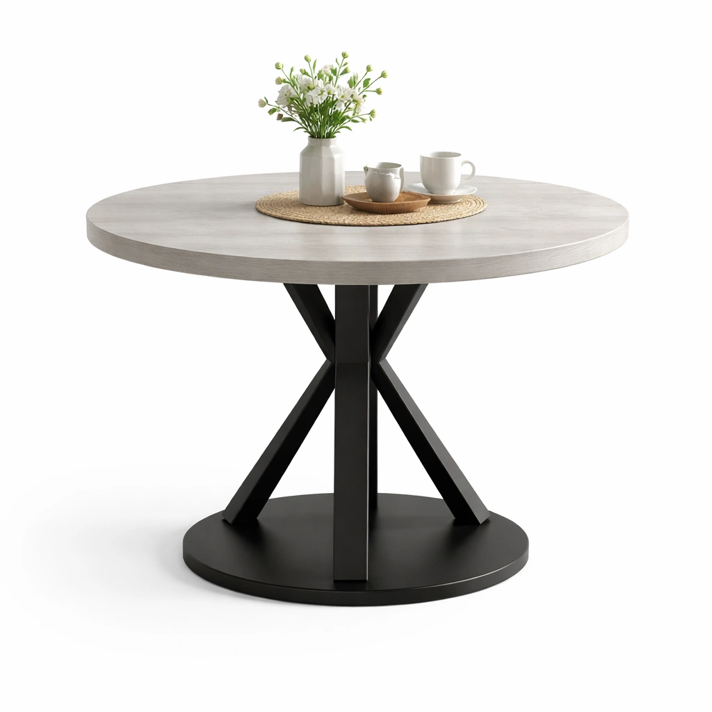 Esstisch Rund Grau mit Metallgestell-norluxia