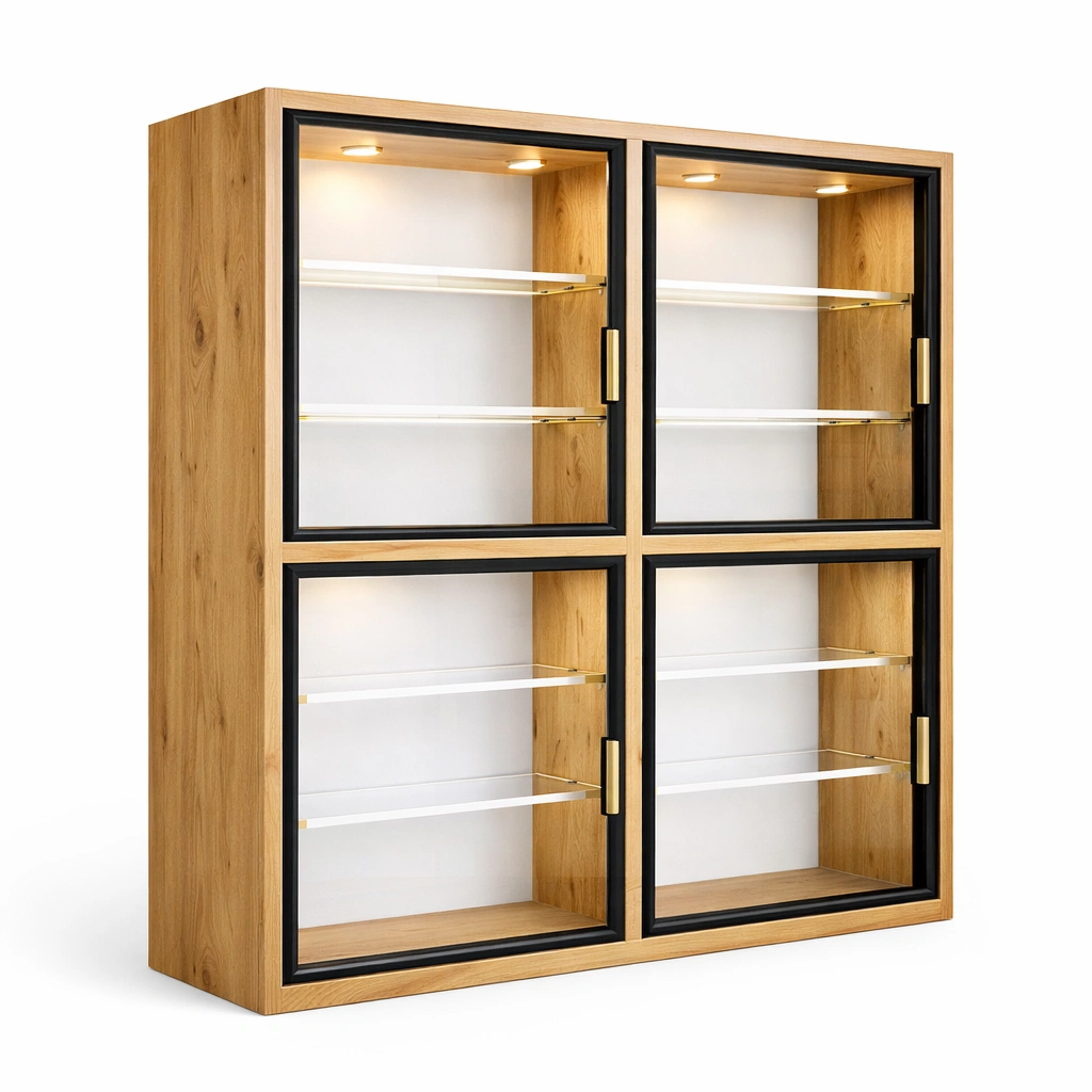 Empfangstresen Holz Natur mit Arbeitsplatte Weiss-lumvario