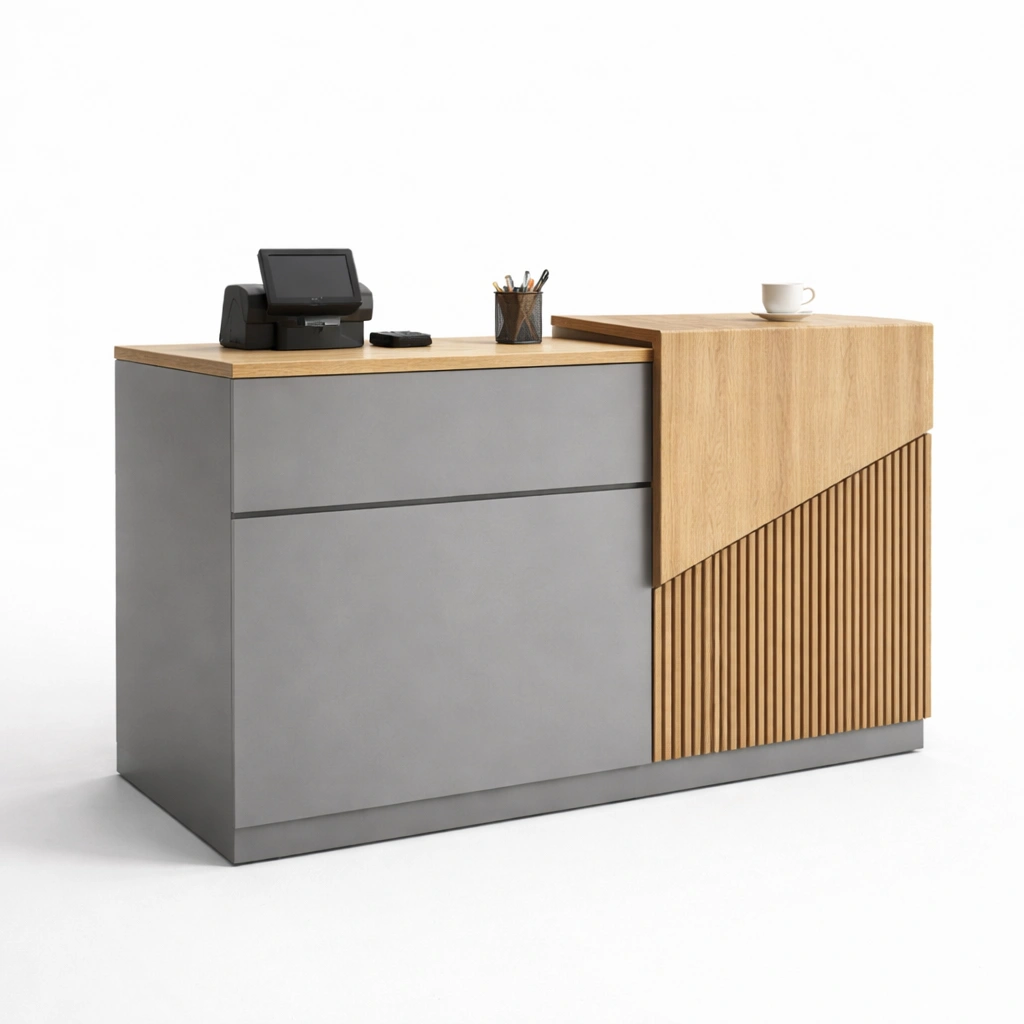 Empfangstresen Grau Holz Lamellen Design-lumvario