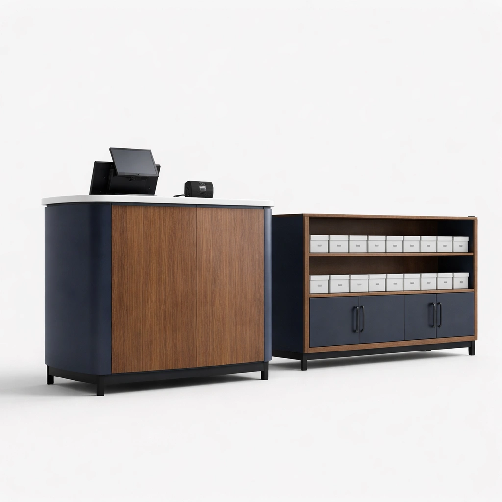 Empfangstresen Dunkelblau Holz Klassisch-lumvario