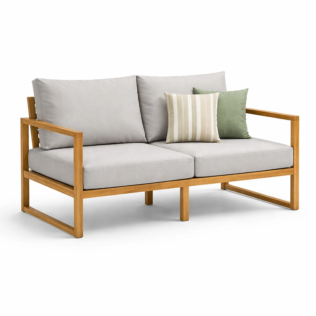 Sofa Holz Gestell Grau Polster 2 Sitzer-lumvario