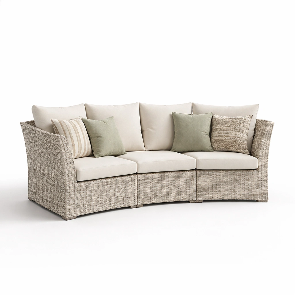 Rattan Sofa Beige Outdoor 3 Sitzer-lumvario