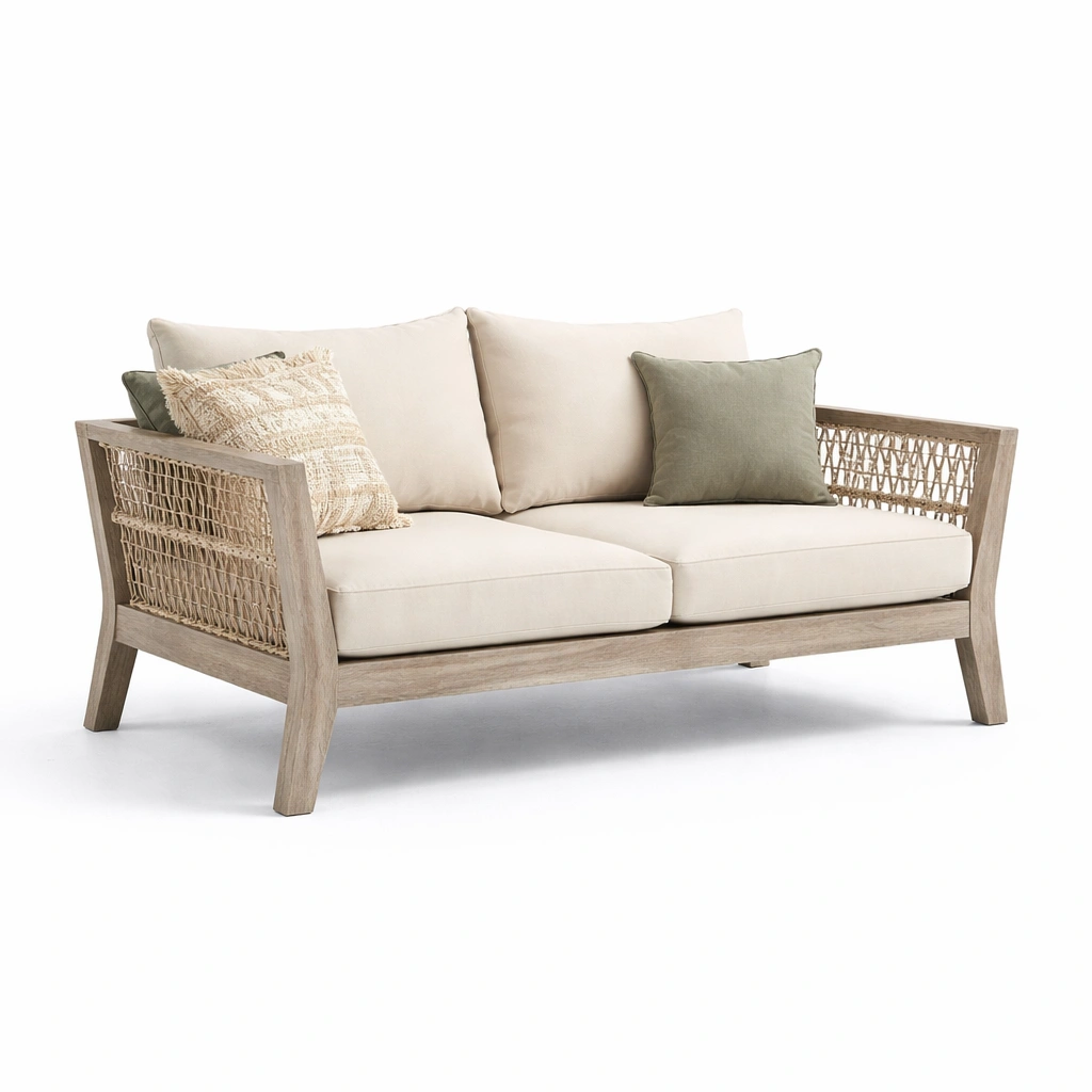 Holz Sofa Beige Geflecht Modern-lumvario