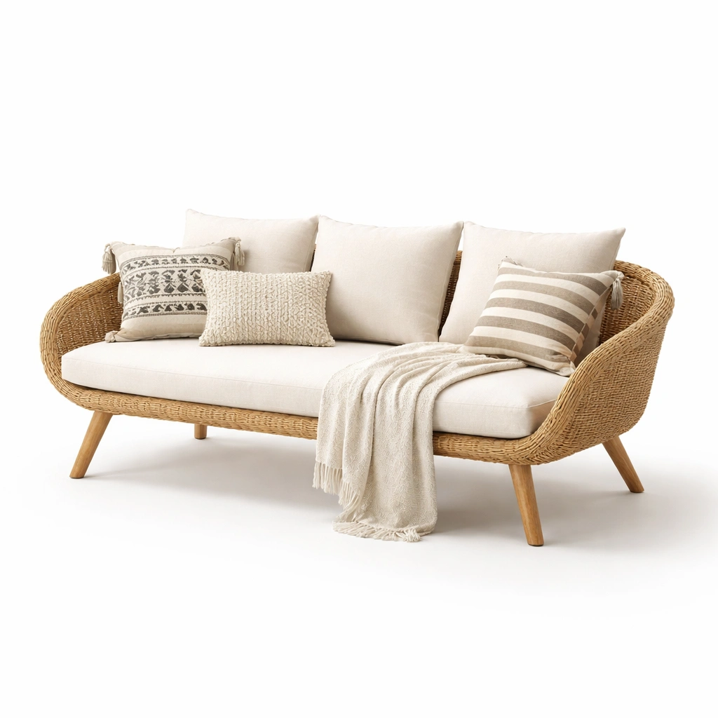 Rattan Liegesofa Beige Multifunktional-lumvario