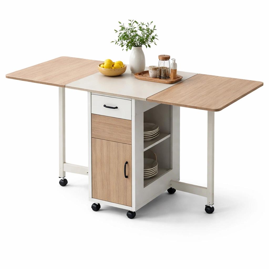 Klappbarer Kuechenwagen Weiss Holz Mobil-lumvario
