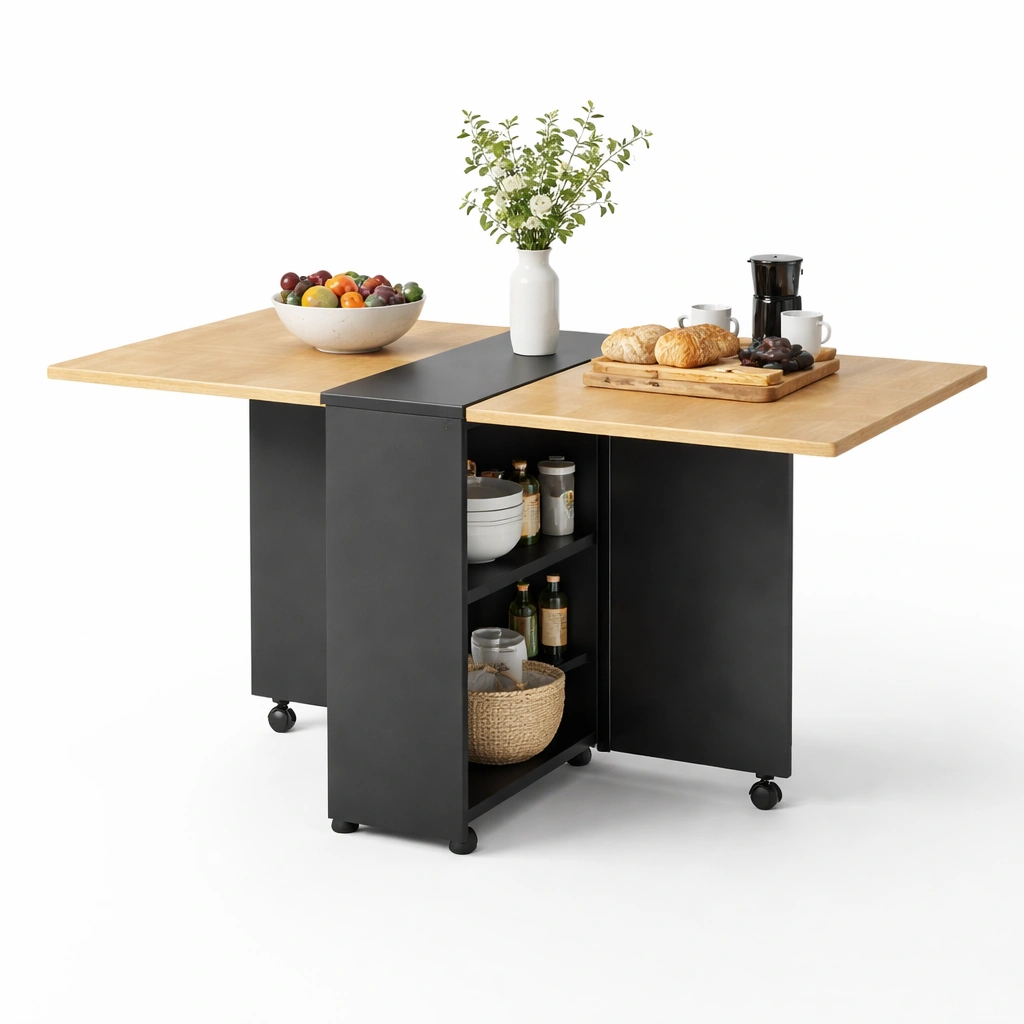 Klappbarer Kuechenwagen Schwarz Holz Stauraum-lumvario