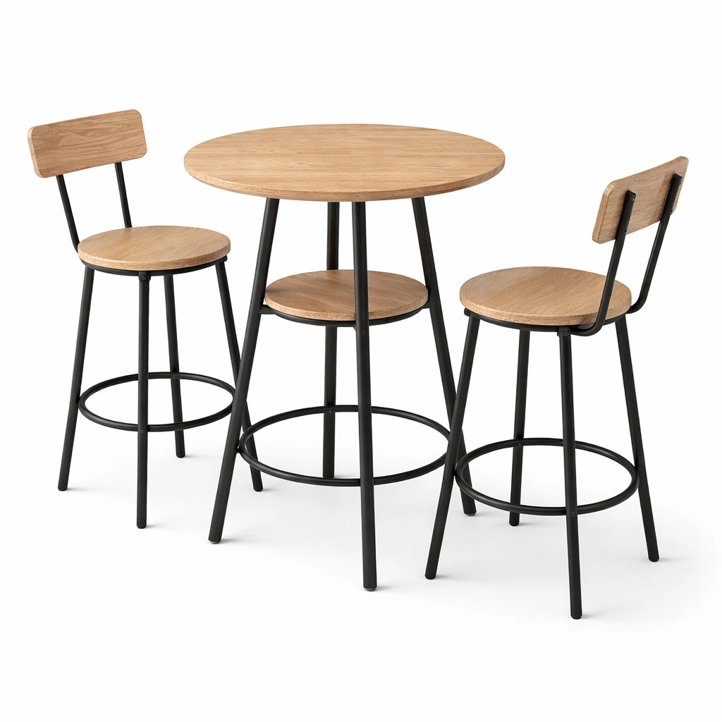 Bartisch Set Rund Holz Metall 3 Teilig-lumvario