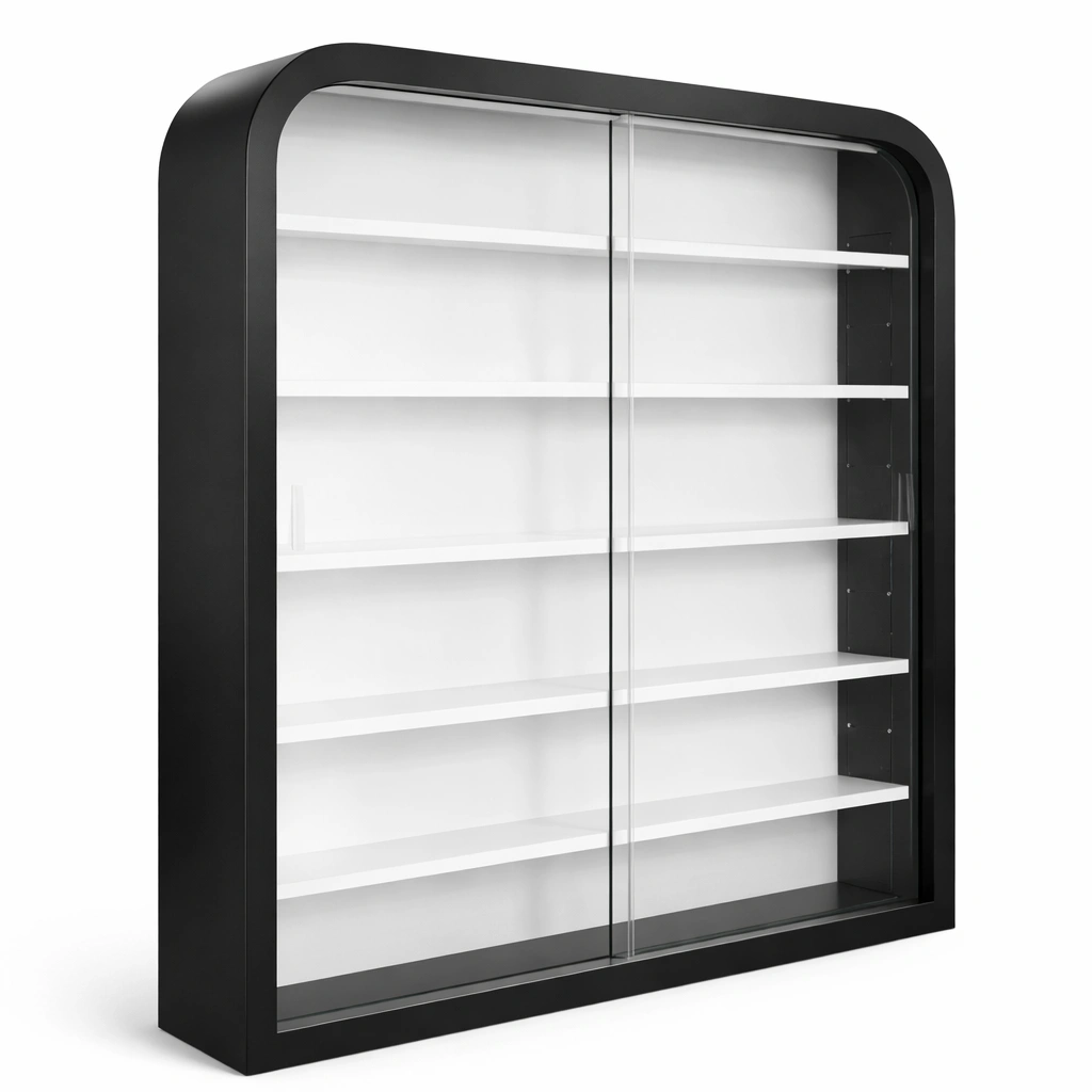 Vitrinenschrank Schwarz Modern Gross mit Glastueren-aethonliving