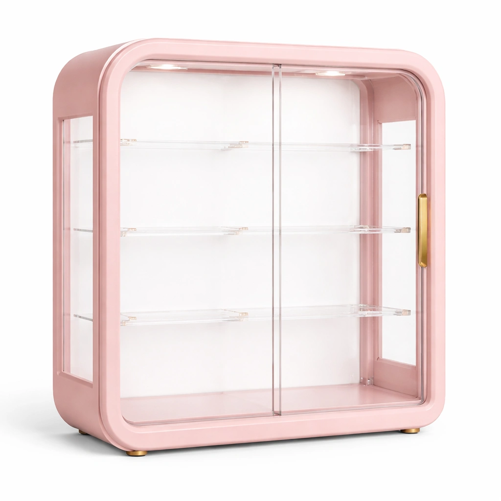 Vitrinenschrank Rosa Kompakt Glas mit LED Beleuchtung-aethonliving