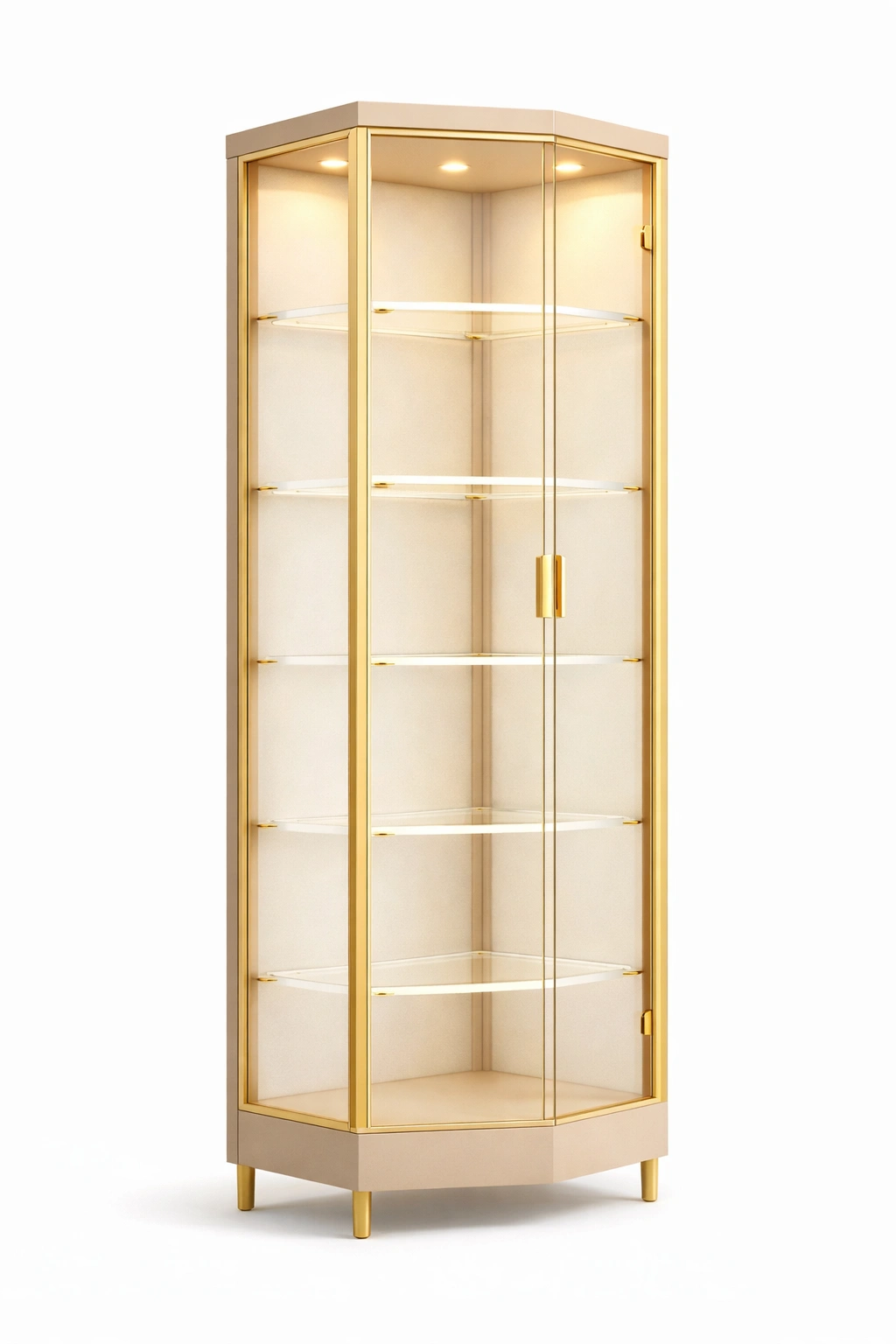 Vitrinenschrank Gold Eckschrank Glas mit Beleuchtung-aethonliving
