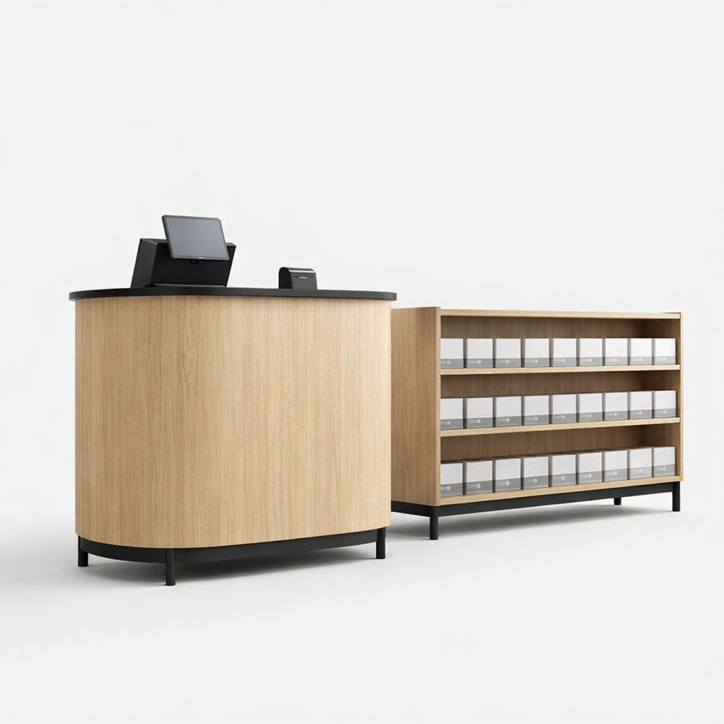 Empfangstresen mit Regalsystem-aethonliving