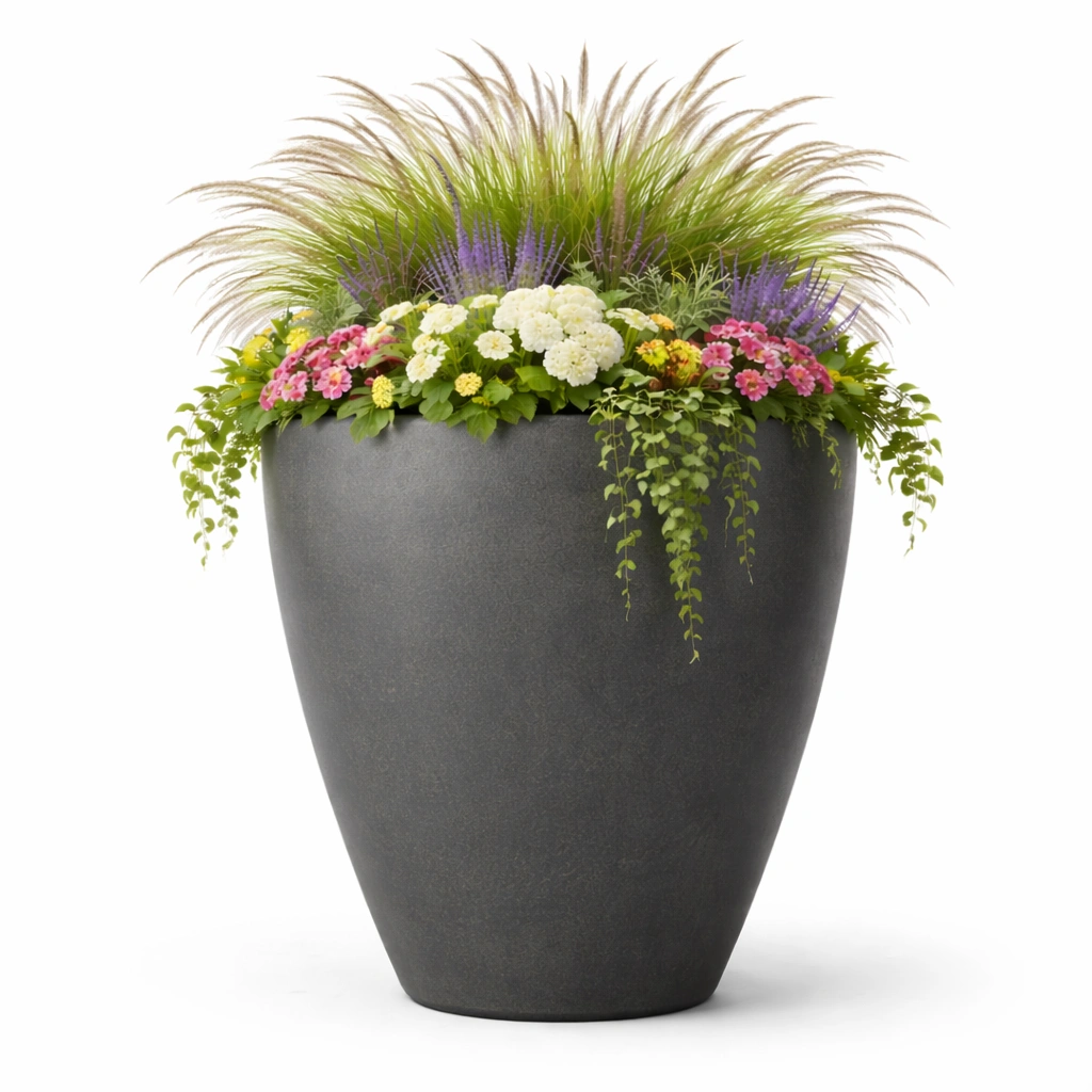 Grosser Pflanzkuebel rund modern stabil wetterfest fuer Garten Terrasse Balkon aus robustem Material langlebig fuer Blumen und Pflanzen dekorativ einsetzbar-elvareno