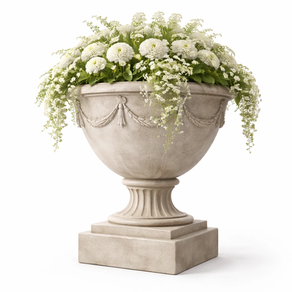 Dekorativer Pflanzkuebel klassisch rund auf Fuss stabil wetterfest fuer Garten Terrasse Balkon geeignet fuer Blumen und Pflanzen stilvoll langlebig und vielseitig nutzbar-elvareno