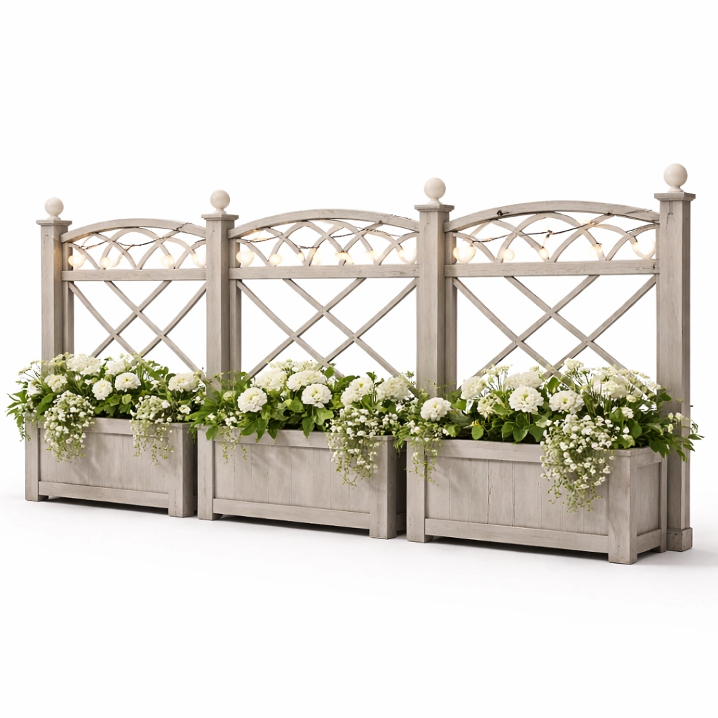 Garten Pflanzkasten mit Rankgitter aus Holzoptik stabil wetterfest fuer Terrasse Gartenbereich dekorativ langlebig fuer Blumen und Pflanzen Sichtschutz funktional-elvareno