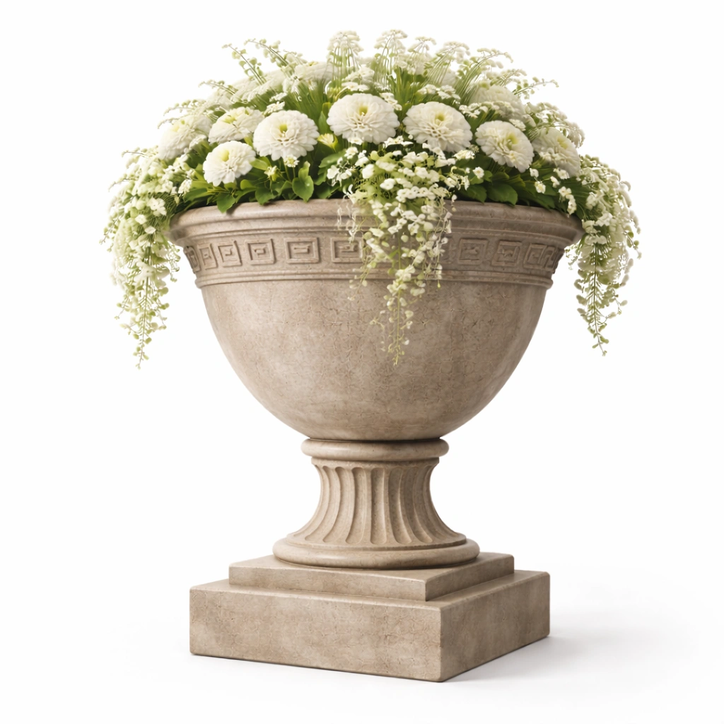 Pflanzkuebel klassisch rund auf Sockel stabil wetterfest fuer Garten Terrasse Balkon langlebig dekorativ fuer Blumen und Pflanzen stilvoll vielseitig einsetzbar geeignet-avelnario