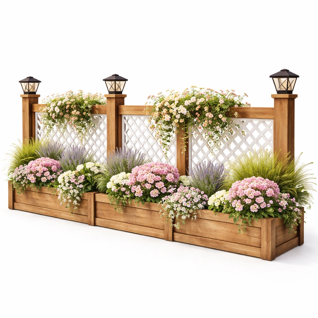 Pflanzkasten mit Rankgitter aus Holz stabil wetterfest fuer Garten Terrasse Balkon dekorativ langlebig fuer Blumen Sichtschutz und Rankpflanzen vielseitig nutzbar geeignet-avelnario