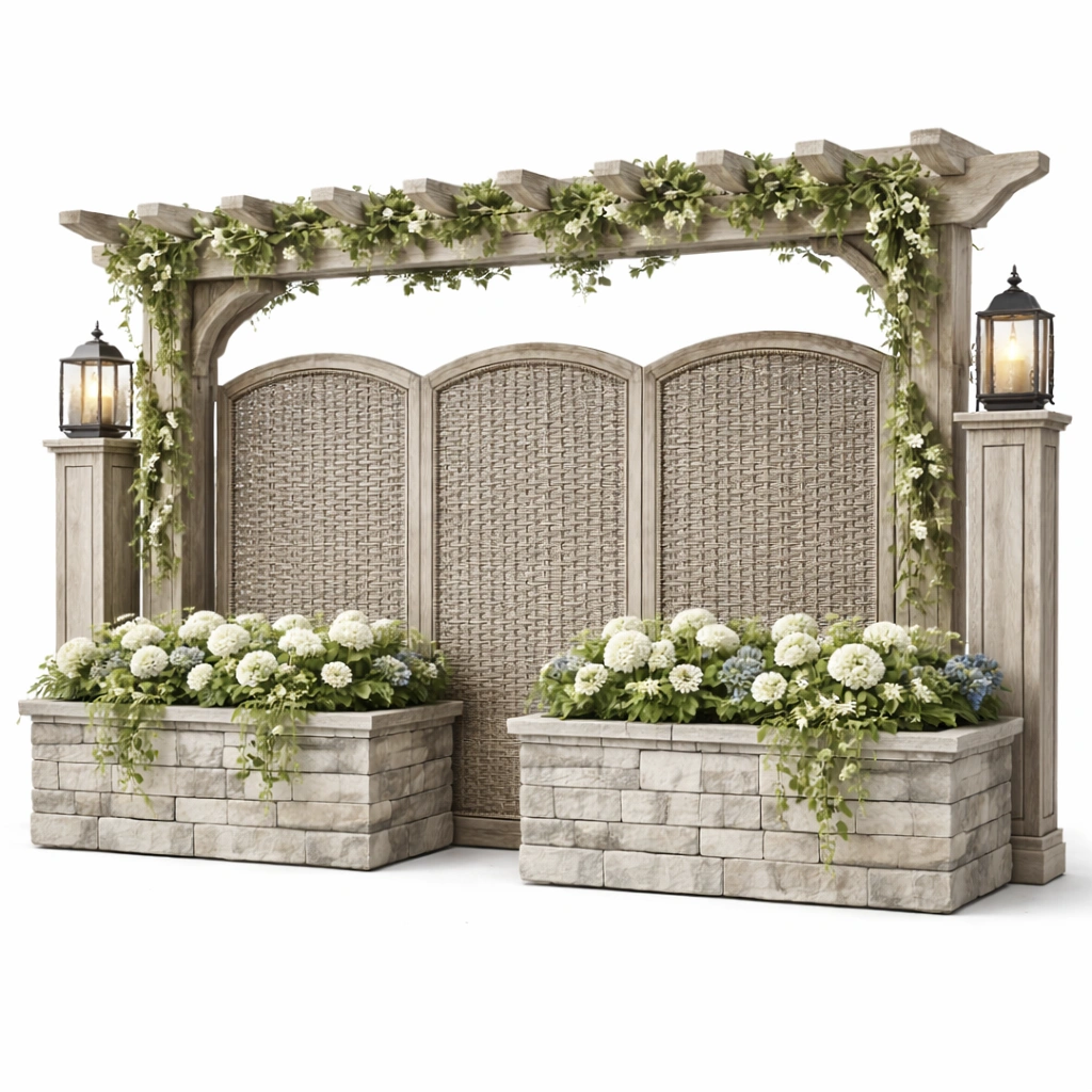 Pflanzkasten mit Pergola und Rankgitter stabil wetterfest fuer Garten Terrasse Balkon dekorativ langlebig fuer Blumen Rankpflanzen und Sichtschutz vielseitig einsetzbar geeignet-avelnario