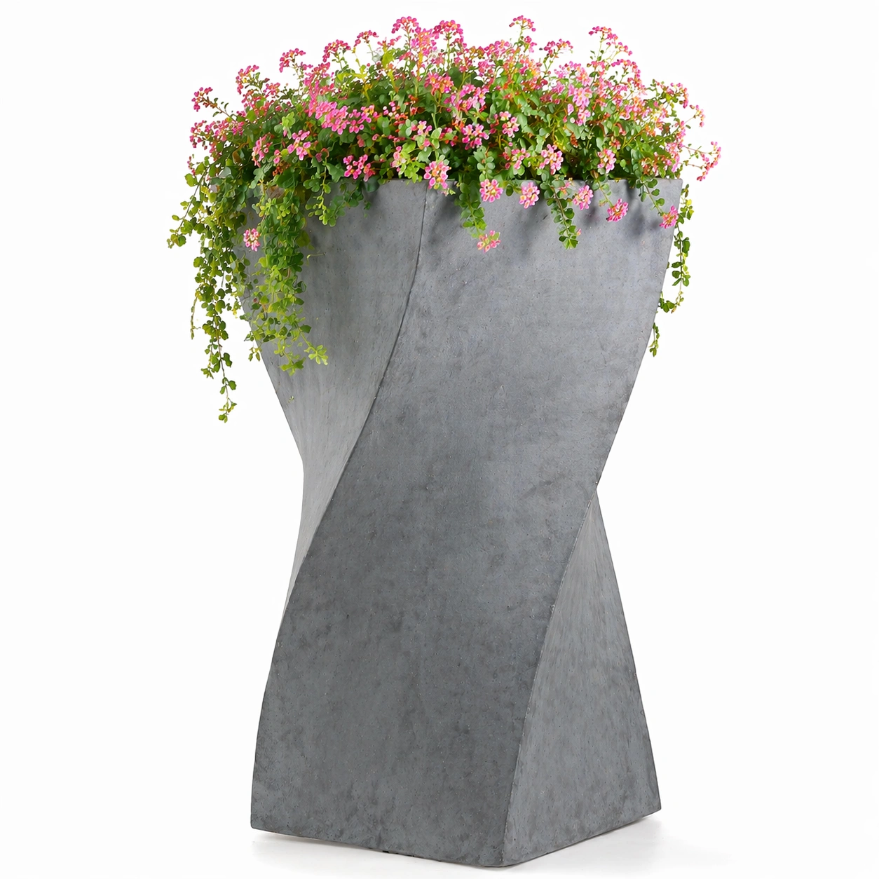 Hoher Pflanzkuebel modern gedreht stabil wetterfest fuer Garten Terrasse Balkon dekorativ langlebig geeignet fuer Blumen und Gruenpflanzen vielseitig nutzbar