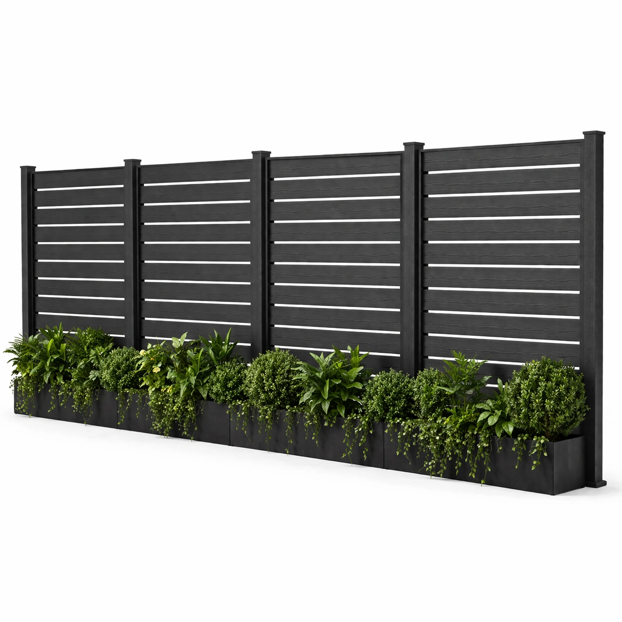 Sichtschutzzaun mit Pflanzkaesten modern stabil wetterfest fuer Garten Terrasse langlebig dekorativ robust fuer Privatsphaere und Begruenung vielseitig nutzbar