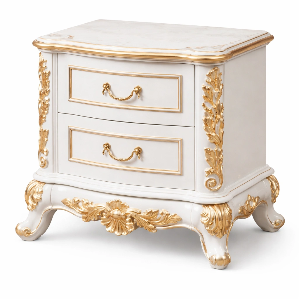 Nachttisch Klassisch Weiss Gold-arvinoz