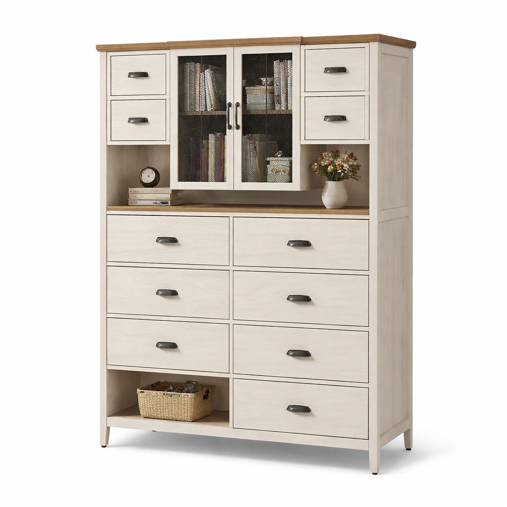 Schrank mit Schubladen und Glasvitrine weiss holz modern-selvariox