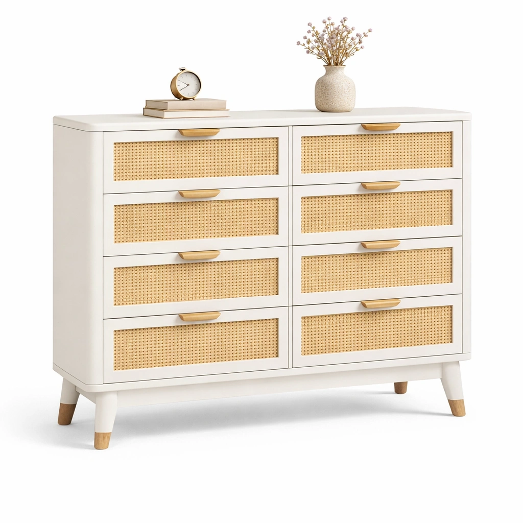 Kommode weiss mit rattan front modern minimalistisch-selvariox