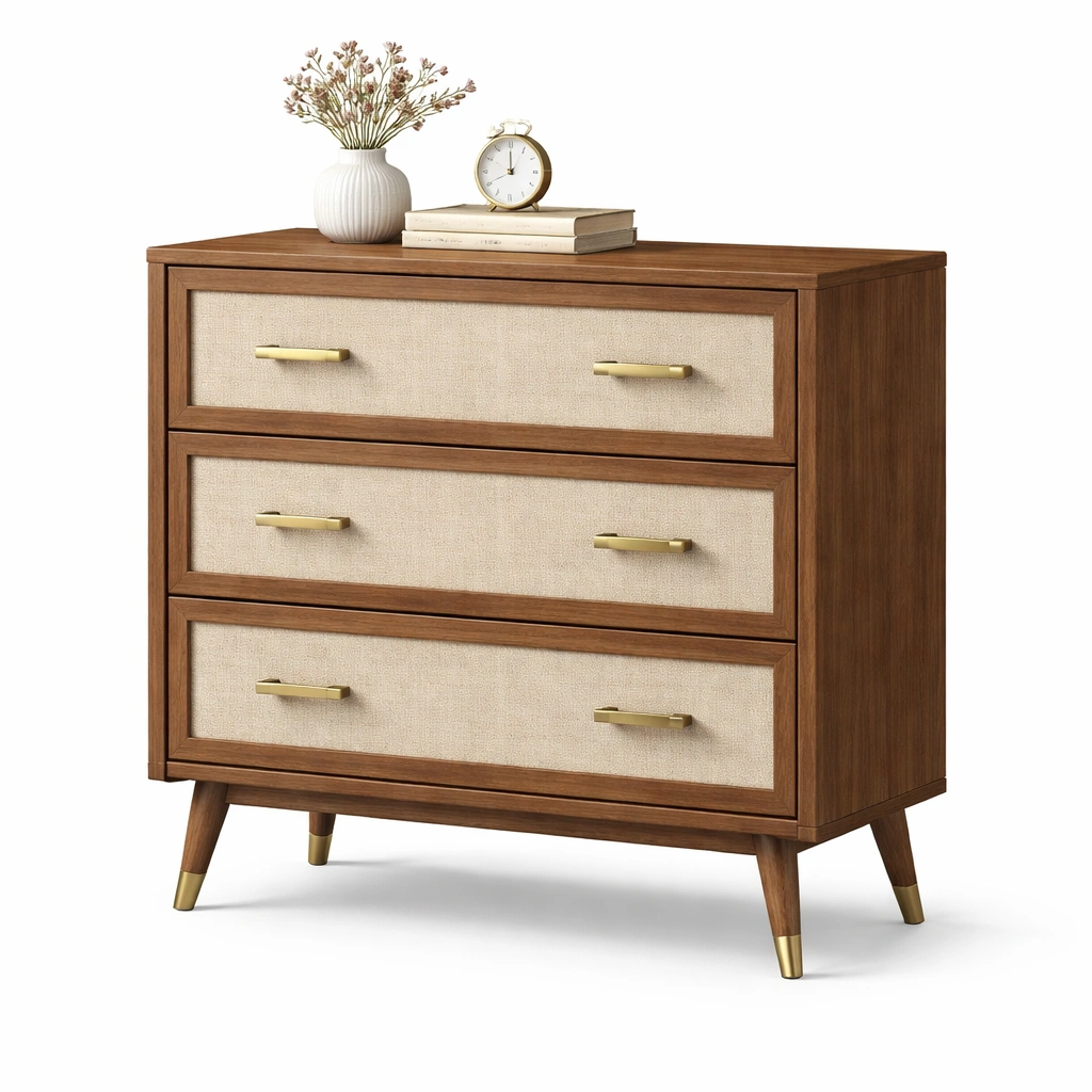 Kommode holz braun mit stoff front modern stil-selvariox