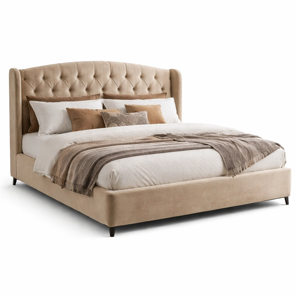 Polsterbett beige mit gepolstertem kopfteil klassisch-selvariox