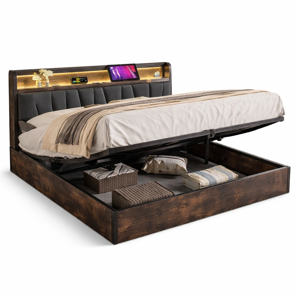Bett holz weiss mit stauraum und regal modern-selvariox