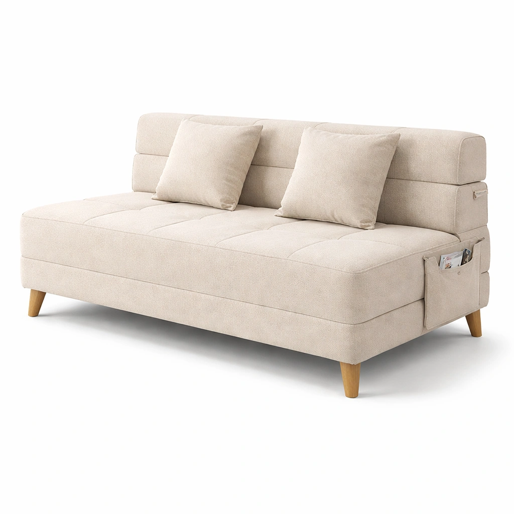 Sofa beige stoff kompakt mit kissen modern-selvariox