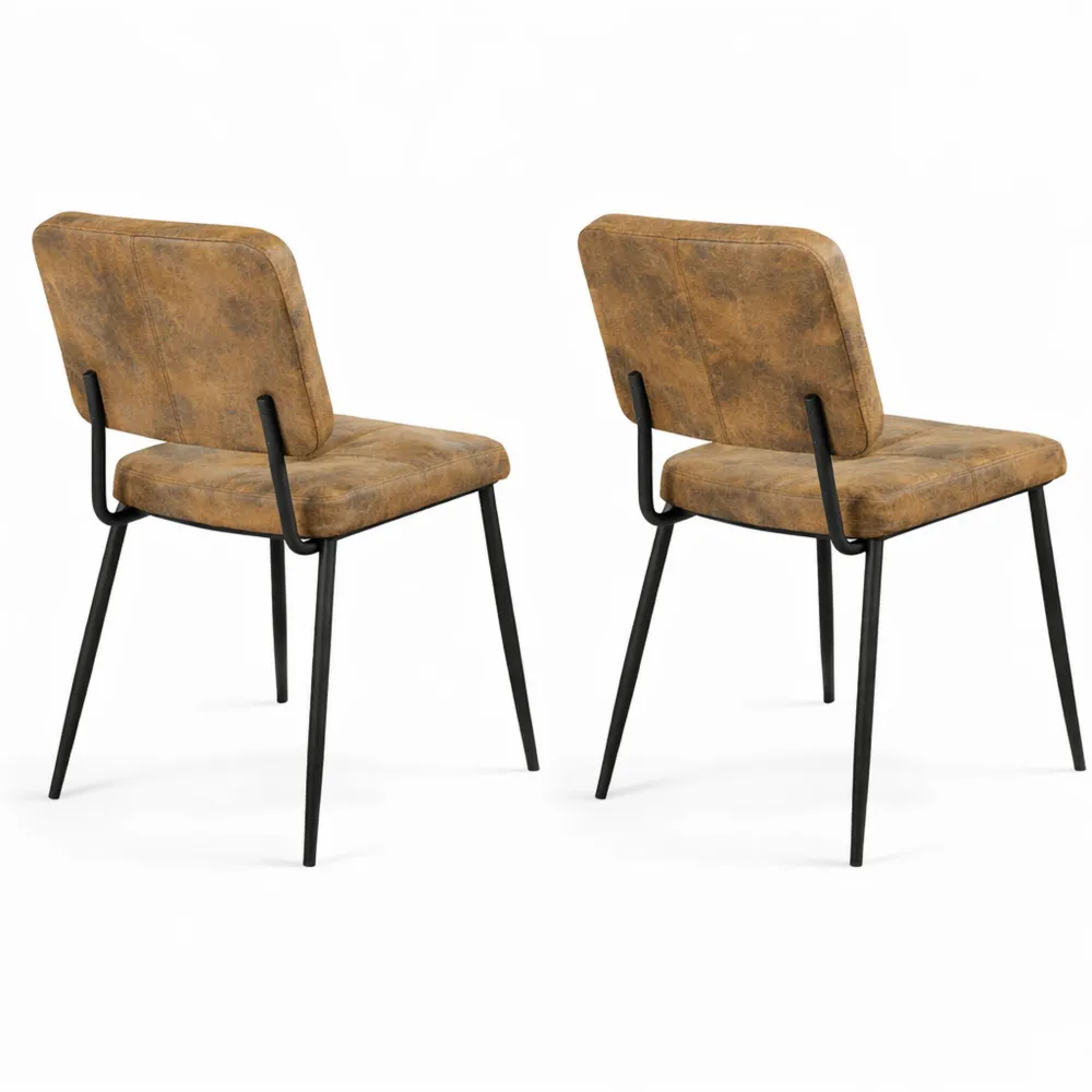 Set 2 Sedie da Pranzo Imbottite in Pelle Scamosciata con Gambe in Metallo