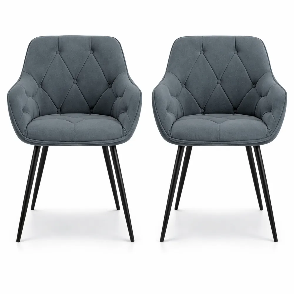 Set di 2 Sedie Moderne in Velluto con Braccioli e Schienale Ergonomico, Grigio Scuro