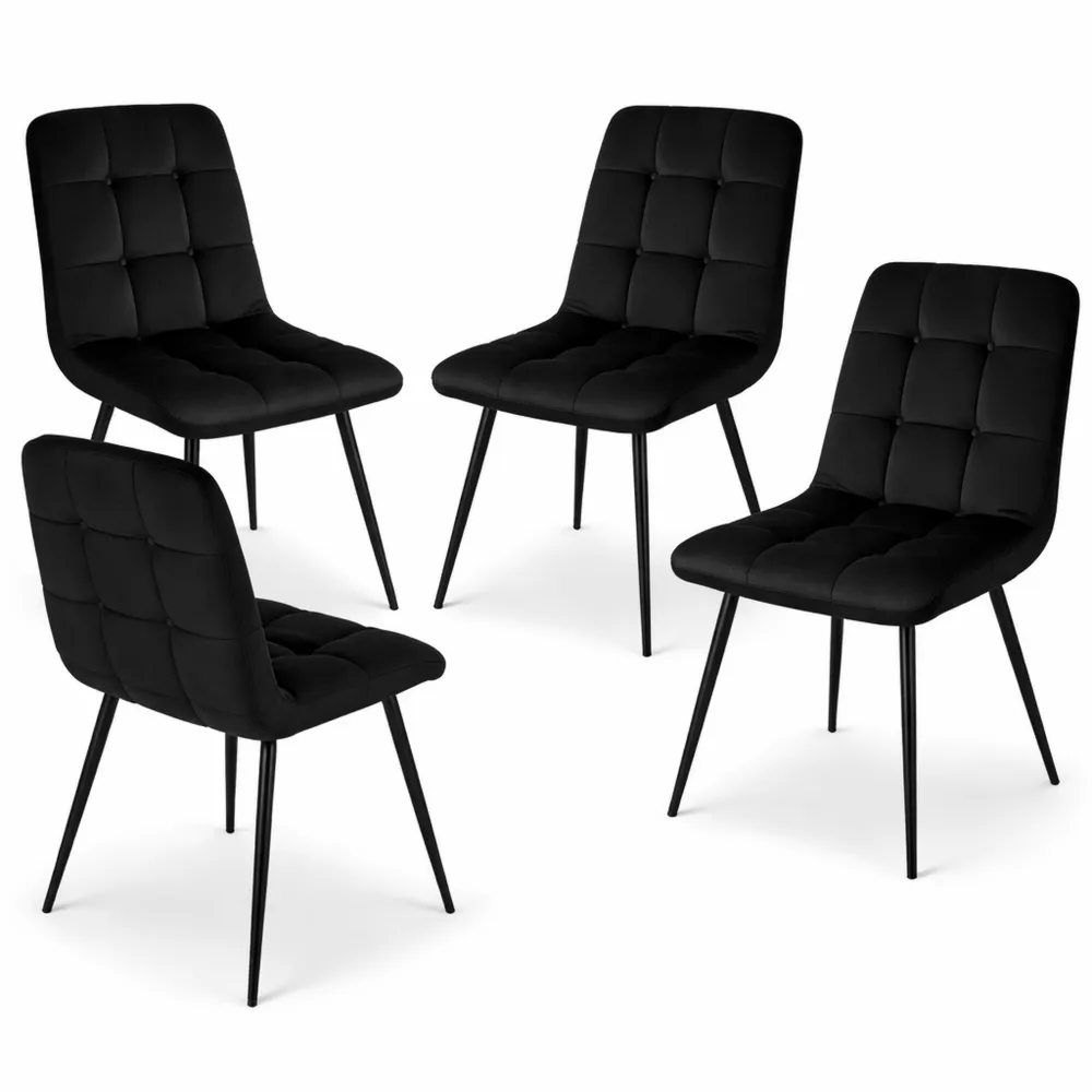 Set di 4 sedie imbottite con schienale alto in velluto, per sala da pranzo e soggiorno, colore nero