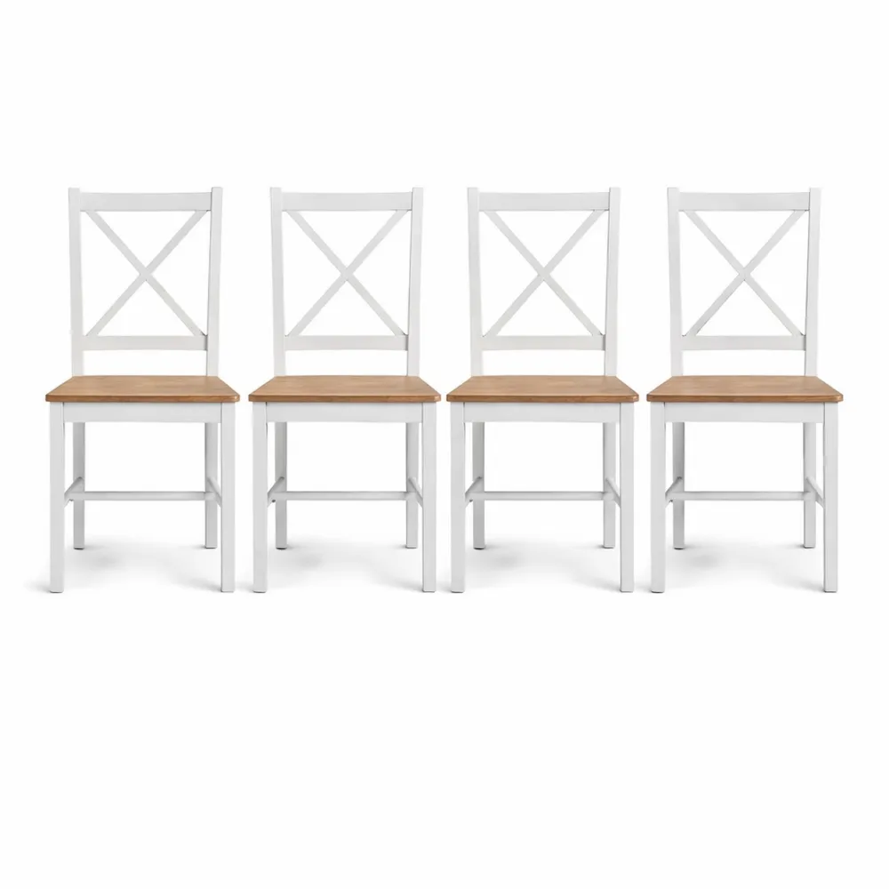 Set di 4 Sedie Classiche per Cucina e Soggiorno, Legno di Pino, Schienale a Croce, Bianco e Rovere