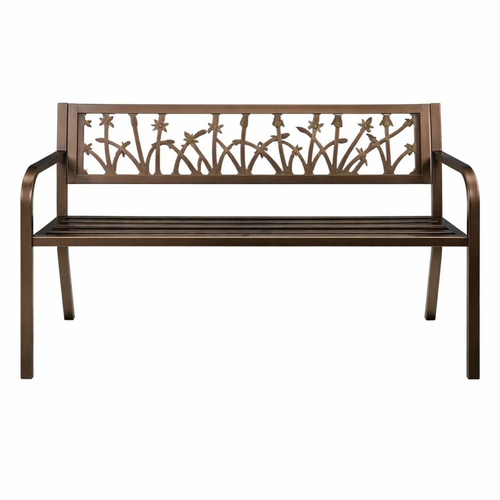 Panca da Giardino in Acciaio con Schienale Decorativo e Braccioli Ergonomici