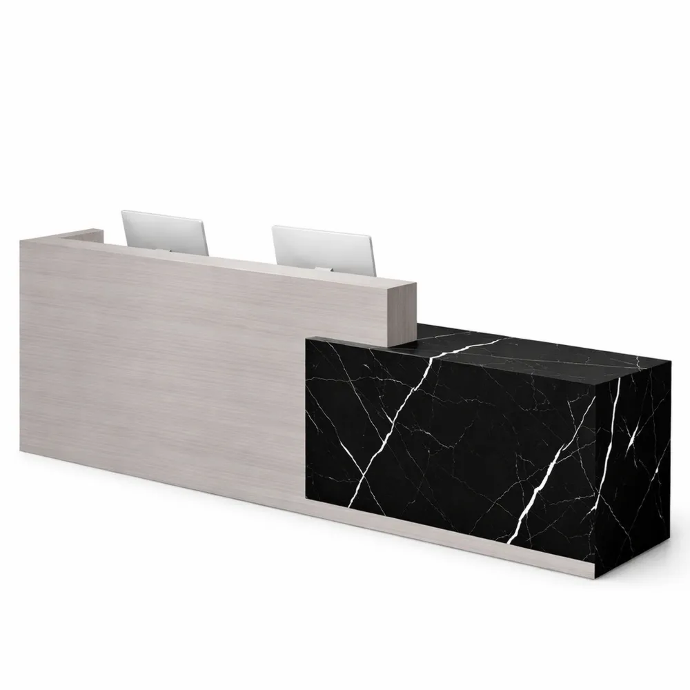 Bancone reception con ripiani aperti e cassetto per ufficio, salone o negozio