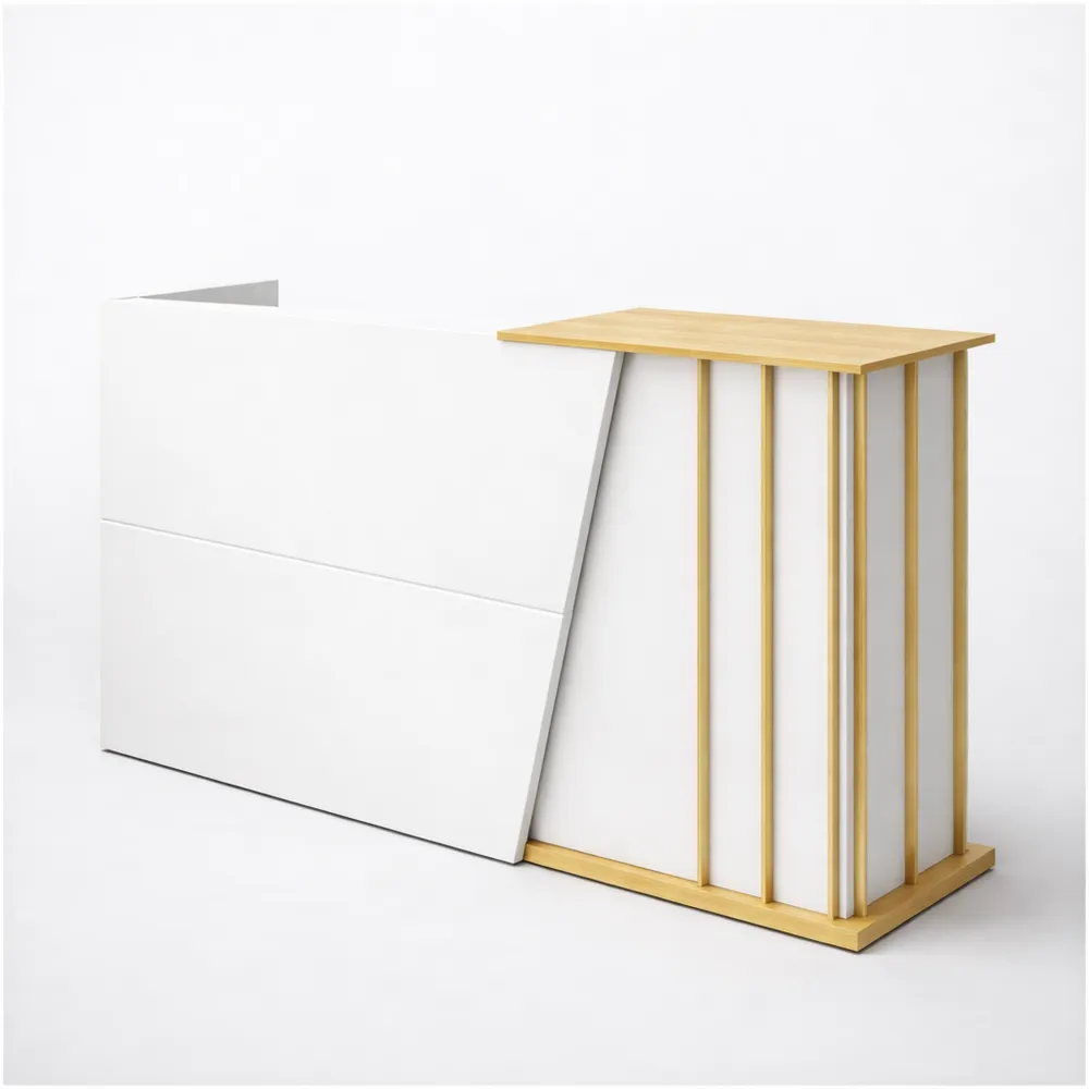 Banco reception angolare con cassetti per negozio estetico 90x100 cm