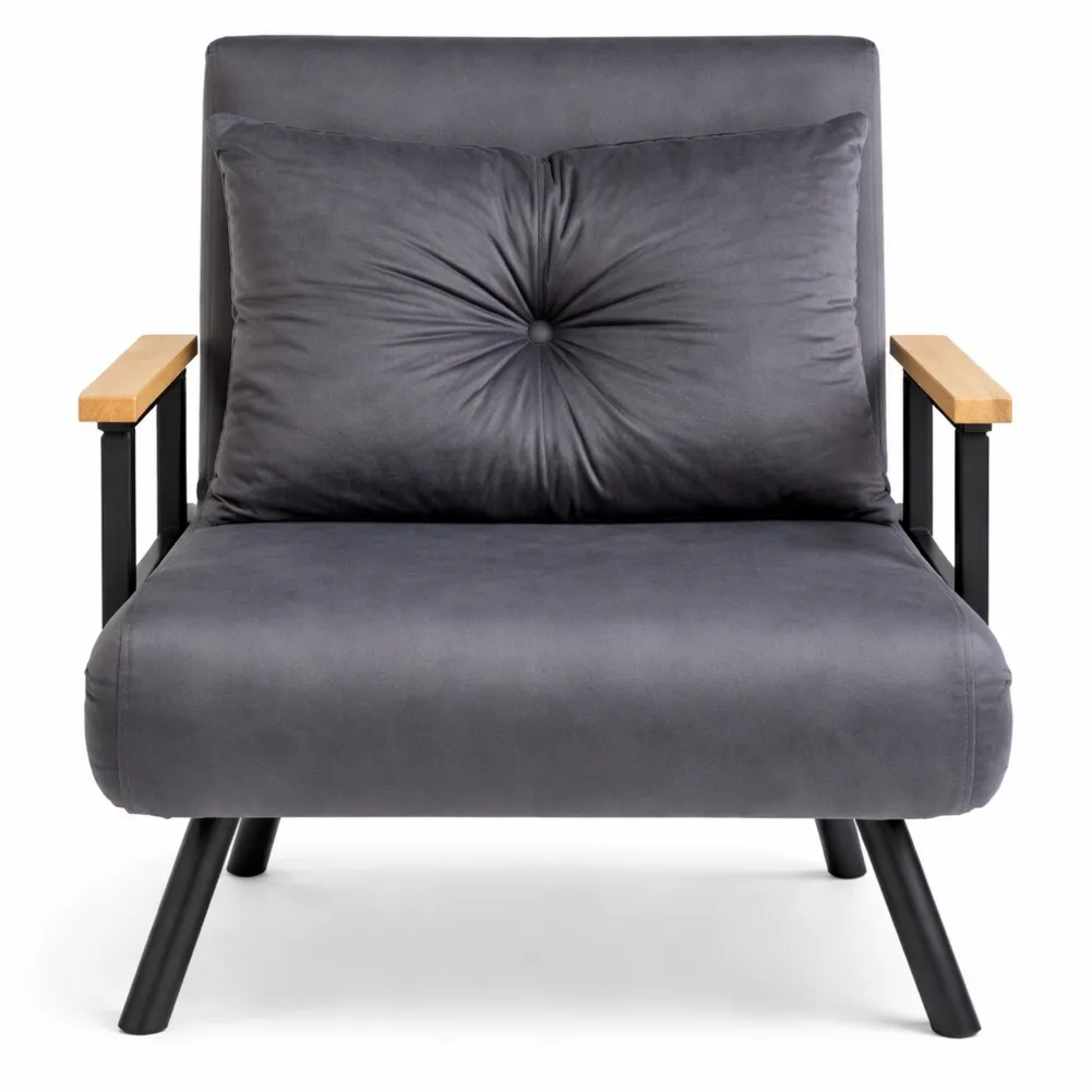 Poltrona Letto Singolo 4 in 1 Pieghevole con Schienale Regolabile, Divano Letto Velluto Grigio