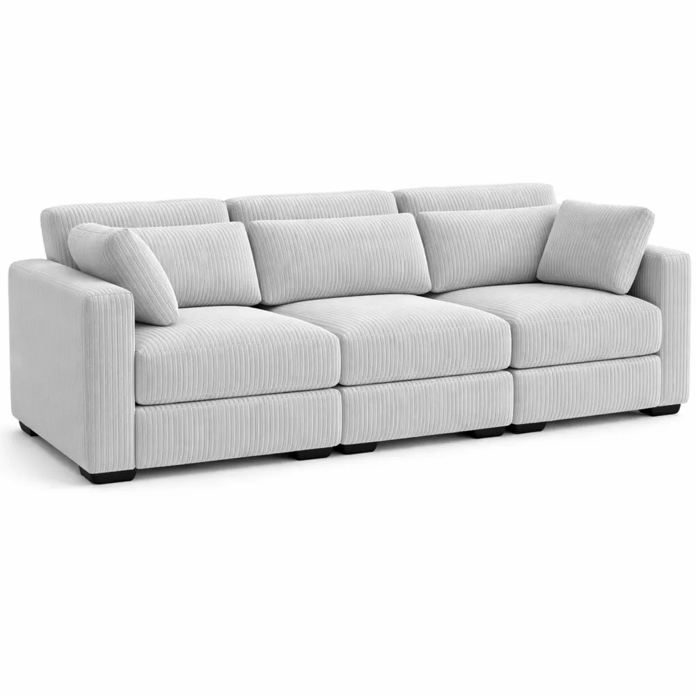 Divano Modulare in Velluto con Chaise Longue e Cuscini