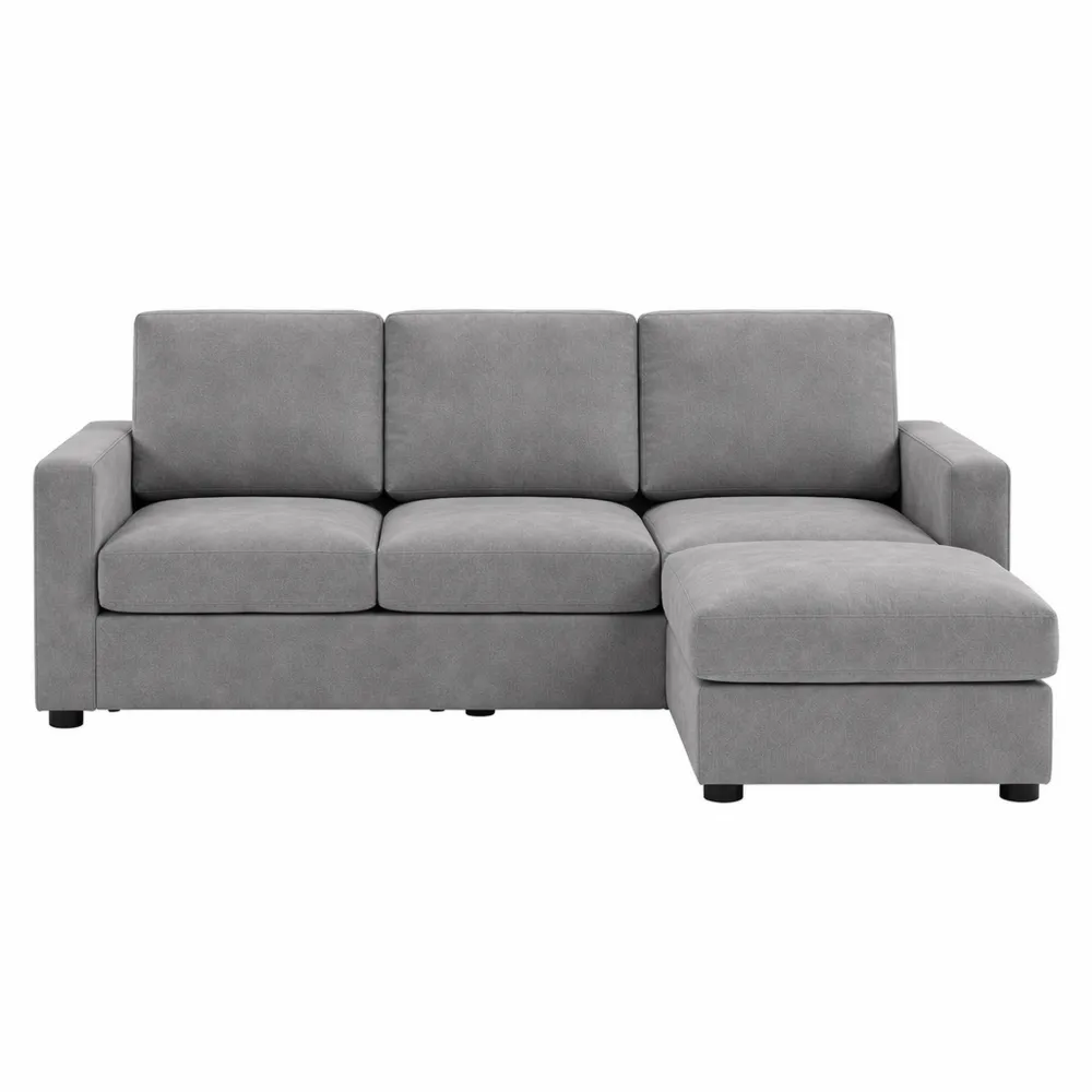 Divano Angolare Modulare in Velluto con Contenitore e Cuscini, Grigio Chiaro