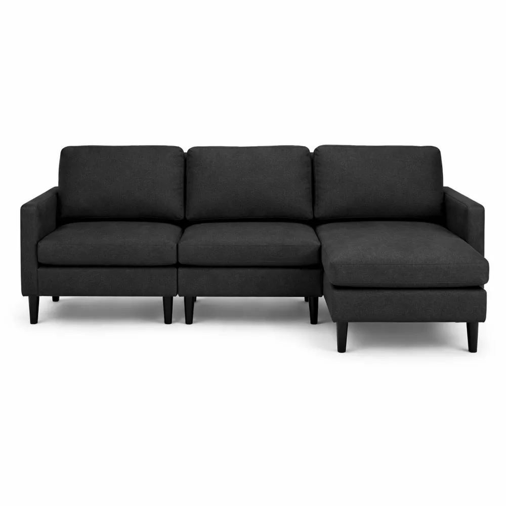 Divano 3 Posti con Pouf in Tessuto Moderno ed Elegante - Nero