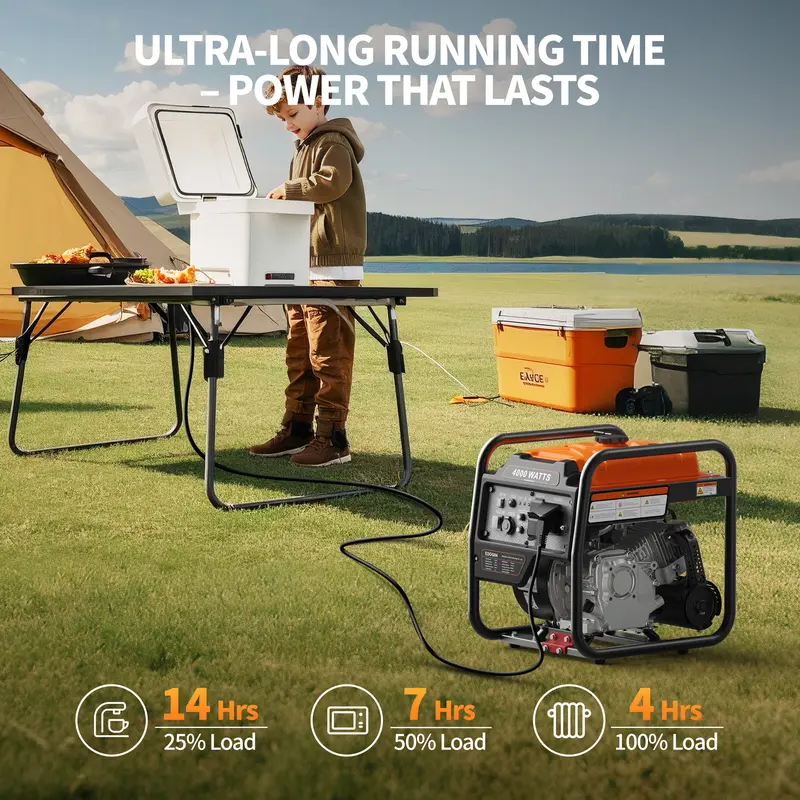 Efurden Outdoor Power Equipment 4000 WattsPortable Generator, Open Frame InverterGenerator with ECO Mode, Gas Powered, QuietOperation, Emergency Home Backup, RV Ready