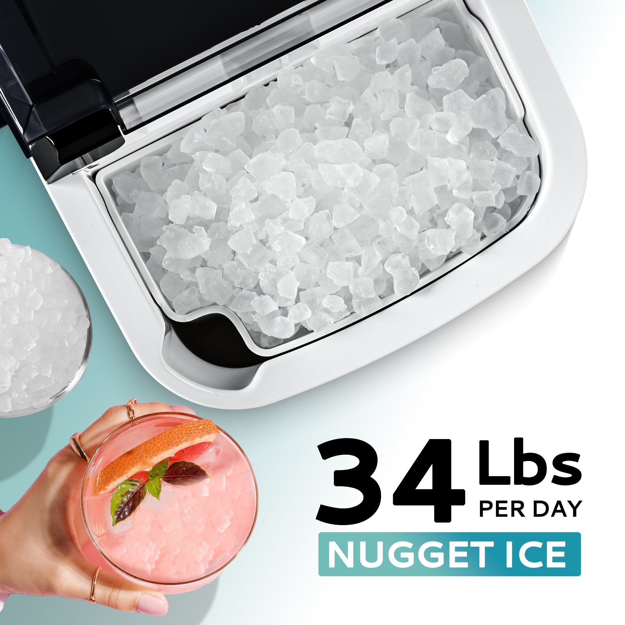 EUHOMY Auto-Cleaning 10'' Nugget Ice Countertop Ice Maker with Handle