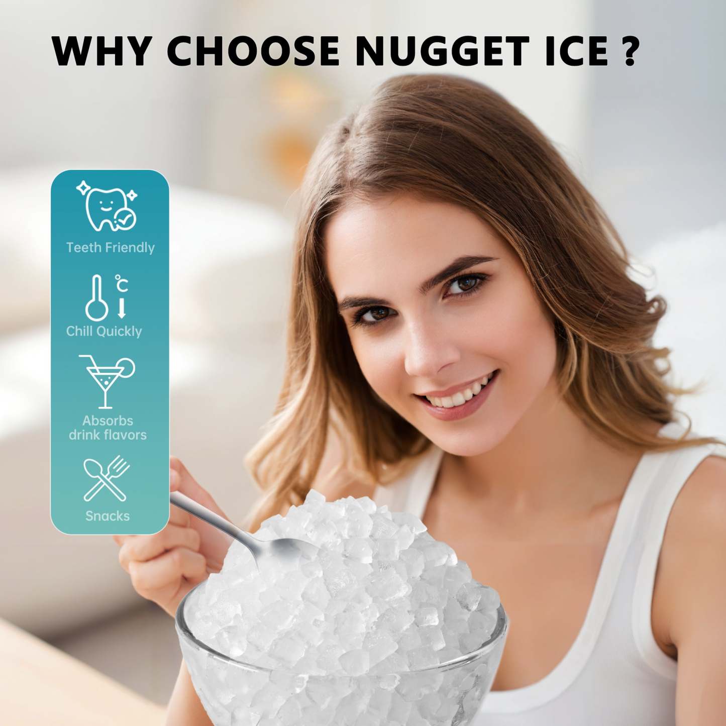 EUHOMY Auto-Cleaning 10'' Nugget Ice Countertop Ice Maker with Handle