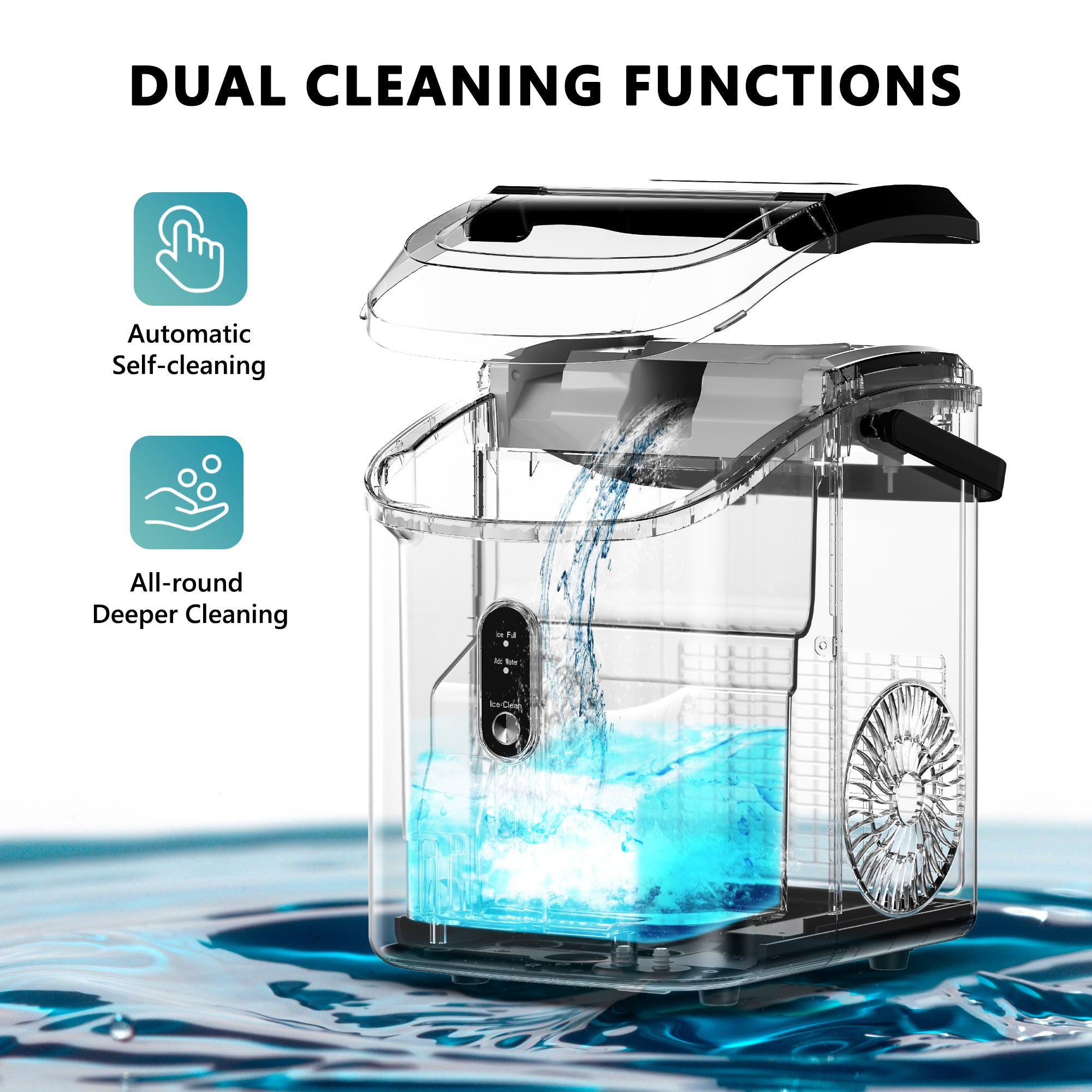 EUHOMY Auto-Cleaning 10'' Nugget Ice Countertop Ice Maker with Handle