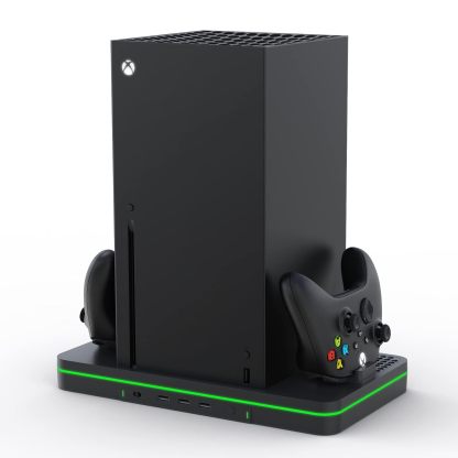 Charging Stand with Cooling Fan, CODOGOY Vertical Stand Compatible with Xbox Series X/S Console&Controller, Dual Controller Charger Station Dock with 3 USB Ports,2*1100 mAh Rechargeable Battery Packs
