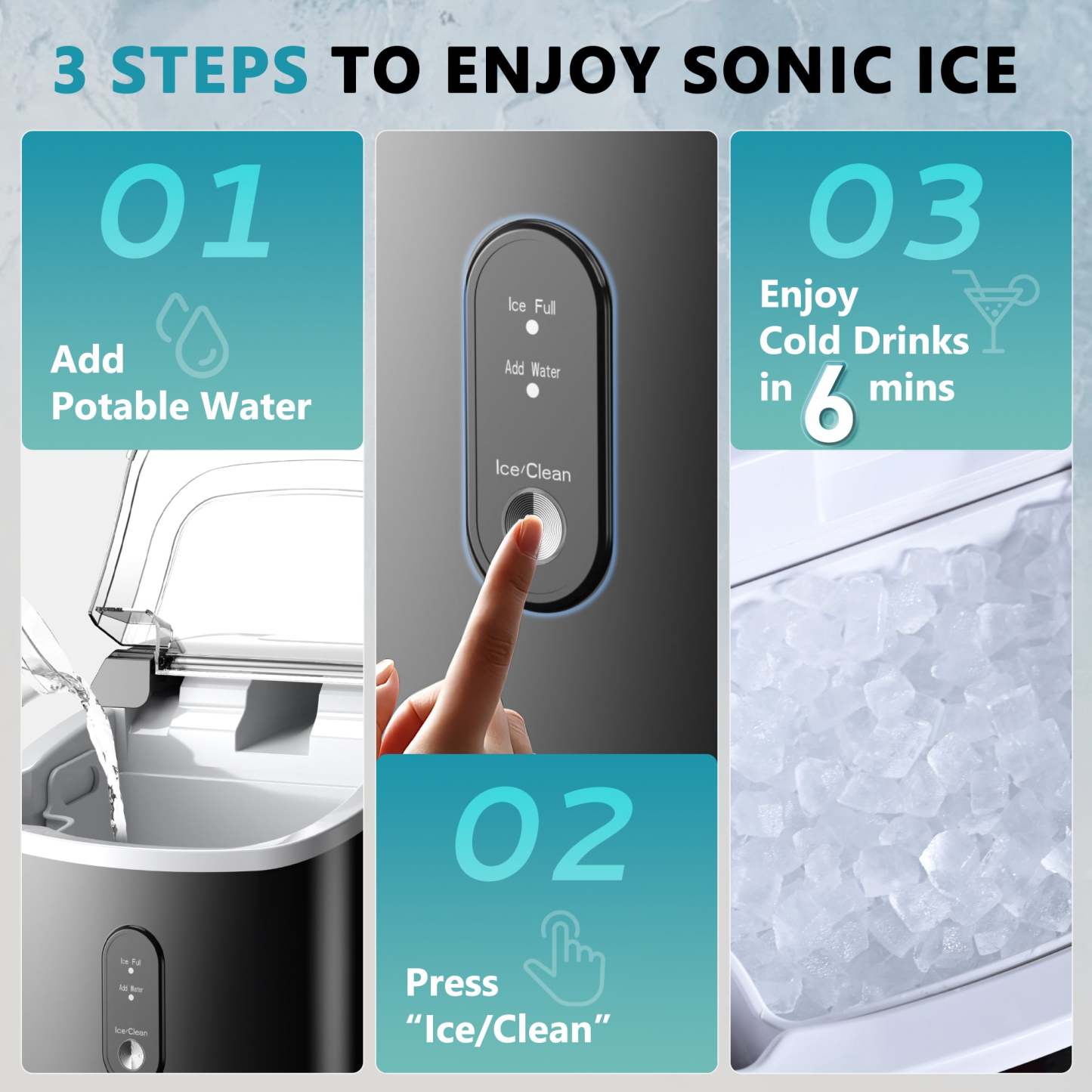 EUHOMY Auto-Cleaning 10'' Nugget Ice Countertop Ice Maker with Handle