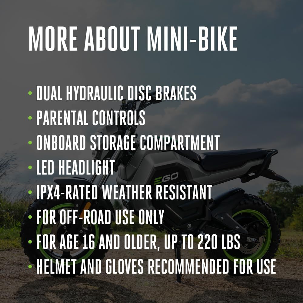 EGO Power+ EGO MB1005-2 28 MPH Battery-Powered Electric Mini Bike (2X 7.5AH Batteries Included), Large