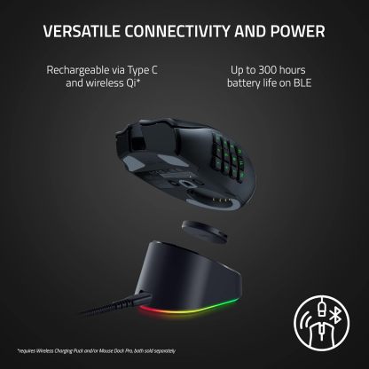  Naga V2 Pro Wireless MMO Gaming Mouse: 19+1 Programmable Buttons w/Swappable Side Plates - HyperScroll Pro Wheel - Focus Pro 30K Optical Sensor - Optical Mouse Switches Gen-3-300 Hr Battery