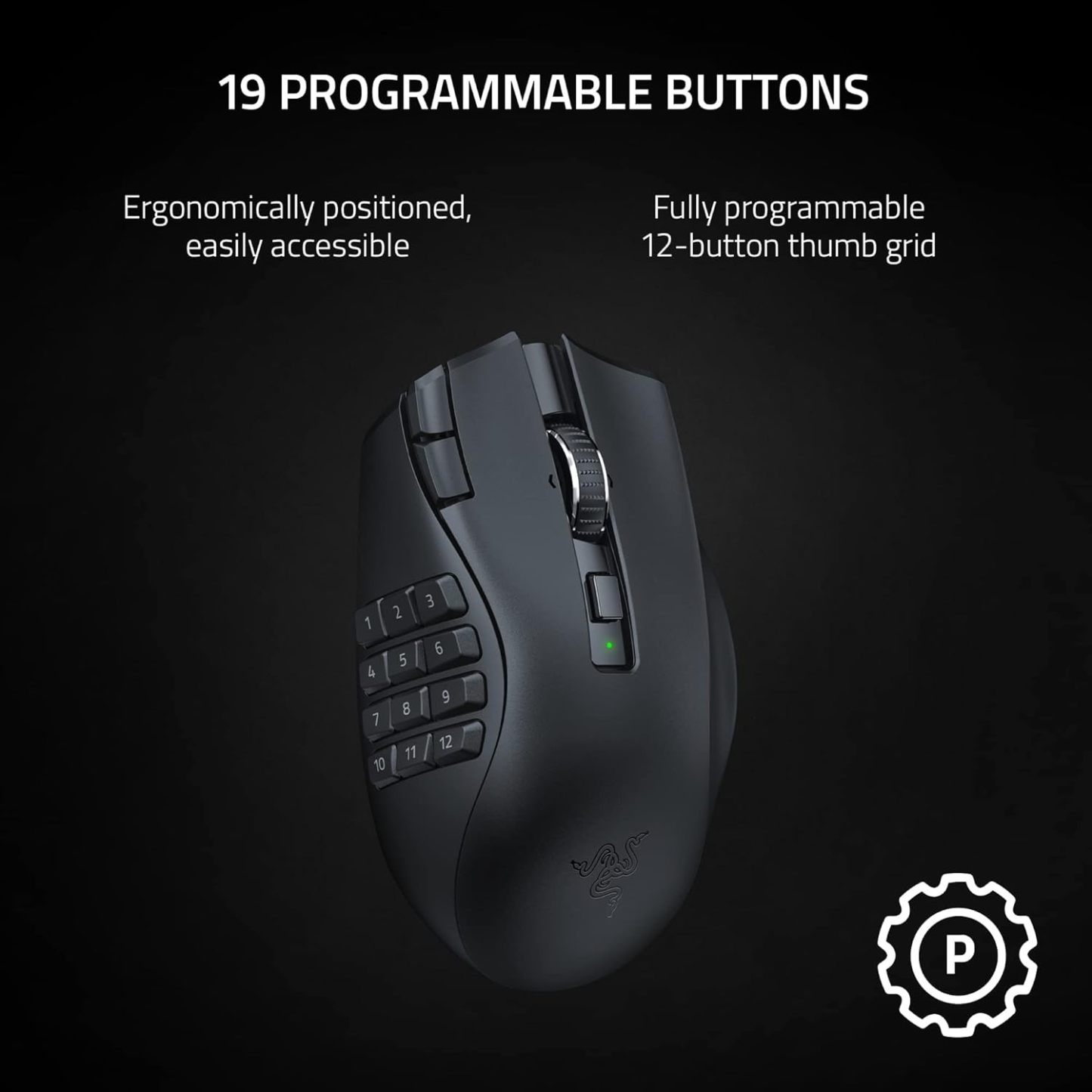  Naga V2 Pro Wireless MMO Gaming Mouse: 19+1 Programmable Buttons w/Swappable Side Plates - HyperScroll Pro Wheel - Focus Pro 30K Optical Sensor - Optical Mouse Switches Gen-3-300 Hr Battery